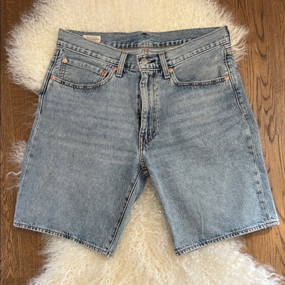 Levi's Blue Jean Shorts with Raw Hem and Casual Style
